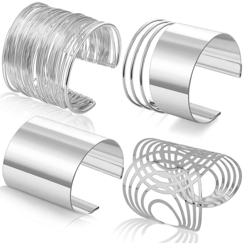 RIOSO 4 Pcs Cuff Bangle Bracelet for Women Open Wide Wire Bracelets Wrist Cuff Wrap Bracelet - Image 1
